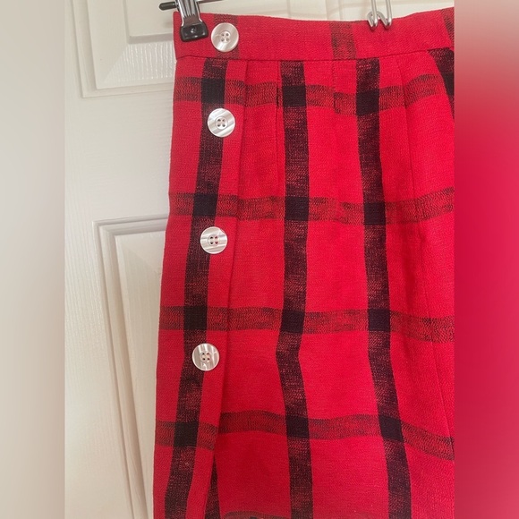 Vintage Giorgio Sant Angelo linen black and red plaid skirt 6 - Picture 2 of 7